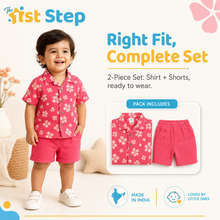 1st Step Baby Boys Printed Muslin Lapel Collar Shirt and Shorts 2 Pcs Clothing Set