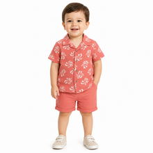 1st Step Baby Boys Printed Muslin Lapel Collar Shirt and Shorts 2 Pcs Clothing Set