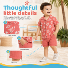 1st Step Baby Boys Printed Muslin Lapel Collar Shirt and Shorts 2 Pcs Clothing Set