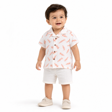 1st Step Baby Boys Printed Muslin Lapel Collar Shirt and Shorts 2 Pcs Clothing Set