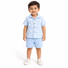 1st Step Baby Boys Printed Muslin Lapel Collar Shirt and Shorts 2 Pcs Clothing Set