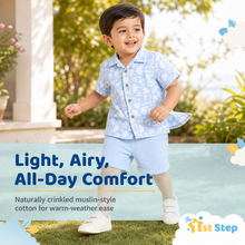 1st Step Baby Boys Printed Muslin Lapel Collar Shirt and Shorts 2 Pcs Clothing Set