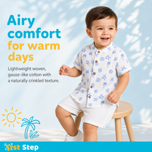 1st Step Baby Boys Printed Muslin Lapel Collar Shirt and Shorts 2 Pcs Clothing Set