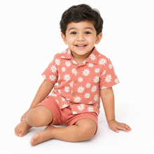 1st Step Baby Boys Printed Muslin Lapel Collar Shirt and Shorts 2 Pcs Clothing Set