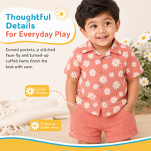 1st Step Baby Boys Printed Muslin Lapel Collar Shirt and Shorts 2 Pcs Clothing Set