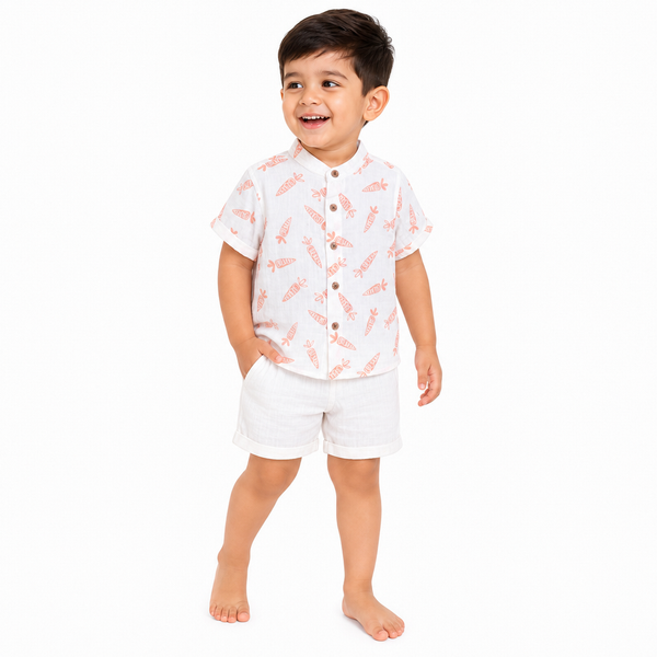 1st Step Baby Boys Printed Muslin Chinese Collar Shirt and Shorts 2 Pcs Clothing Set