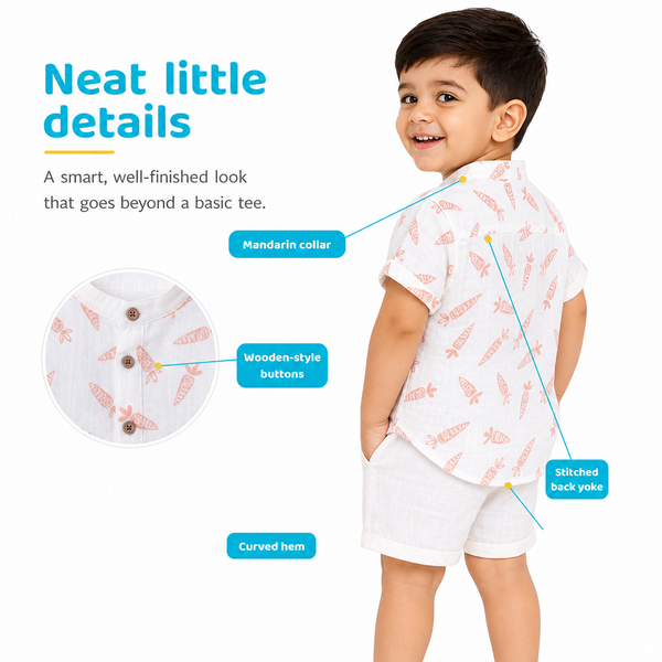 1st Step Baby Boys Printed Muslin Chinese Collar Shirt and Shorts 2 Pcs Clothing Set