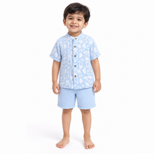 1st Step Baby Boys Printed Muslin Chinese Collar Shirt and Shorts 2 Pcs Clothing Set