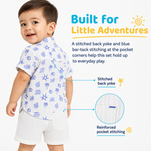 1st Step Baby Boys Printed Muslin Chinese Collar Shirt and Shorts 2 Pcs Clothing Set