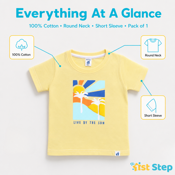 1st Step Printed Half Sleeves Cotton T-Shirt - Yellow