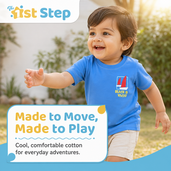 1st Step Printed Half Sleeves Cotton T-Shirt - Blue