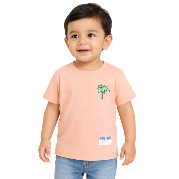 1st Step Printed Half Sleeves Cotton Oversized T-Shirt - Beige