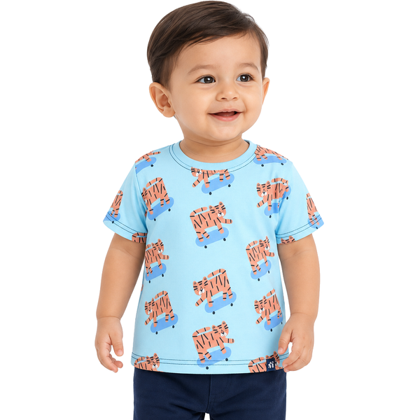1st Step Printed Half Sleeves Cotton T-Shirt - Blue
