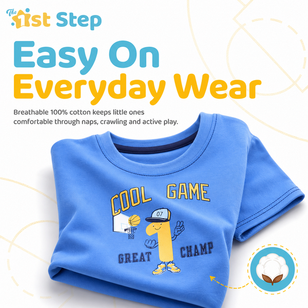 1st Step Printed Half Sleeves Cotton T-Shirt - Blue