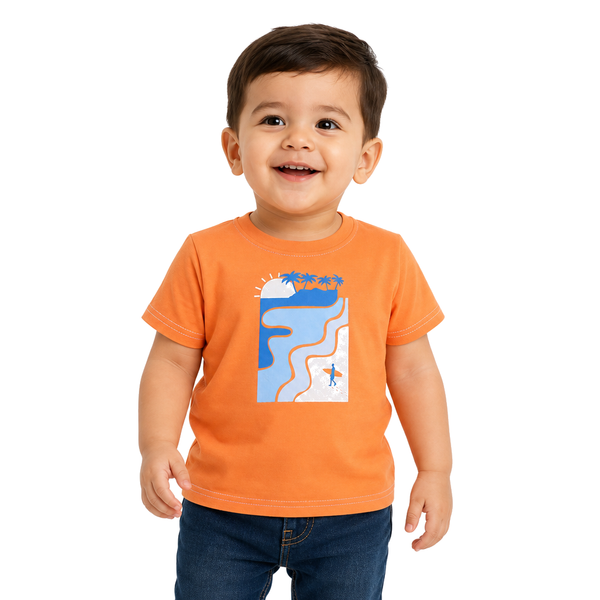 1st Step Printed Half Sleeves Cotton T-Shirt - Orange