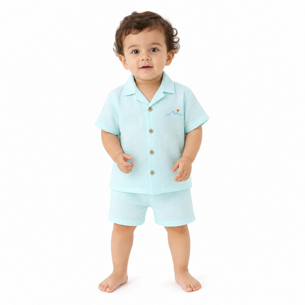 1st Step Baby Boys Printed Muslin Shirt and Shorts 2 Pcs Clothing Set