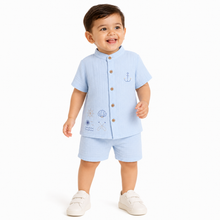 1st Step Baby Boys Printed Muslin Chinese Collar Shirt and Shorts 2 Pcs Clothing Set