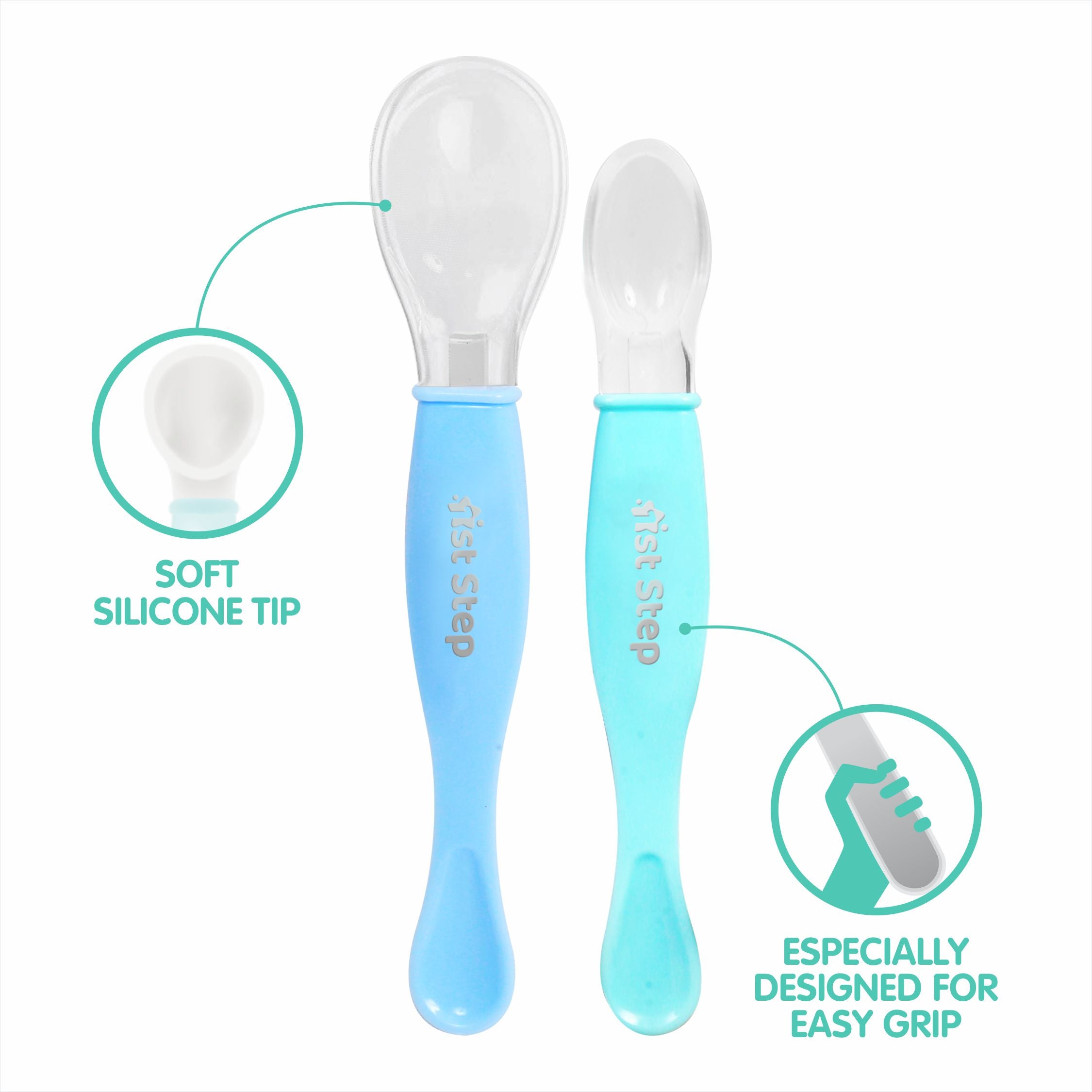 Step Spooni 1st Step Dual Ended BPA Free Silicone Spoon Set (Blue)