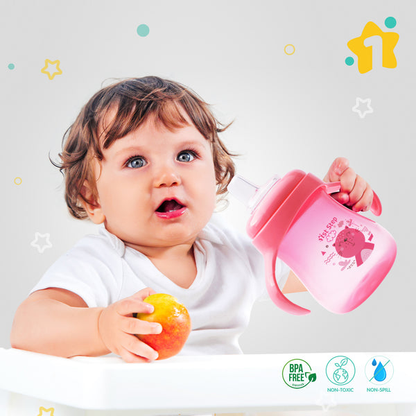 1st Step Matte Collection BPA Free Soft Spout Sipper With Twin Handles for Easy Grip  (Pink)