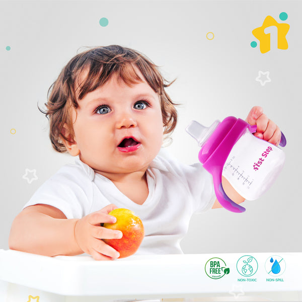 1st Step 2 in 1 BPA Free Polypropylene Feeding Bottle Cum Soft Spout Sipper with Twin Handle (Pink)