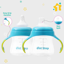 1st Step 2 in 1 BPA Free Polypropylene Feeding Bottle Cum Soft Spout Sipper with Twin Handle (Blue)