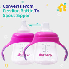 1st Step 2 in 1 BPA Free Polypropylene Feeding Bottle Cum Soft Spout Sipper with Twin Handle (Pink)