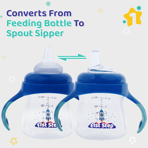 1st Step 2 in 1 BPA Free Polypropylene Feeding Bottle Cum Soft Spout Sipper with Twin Handle (Mint Green)