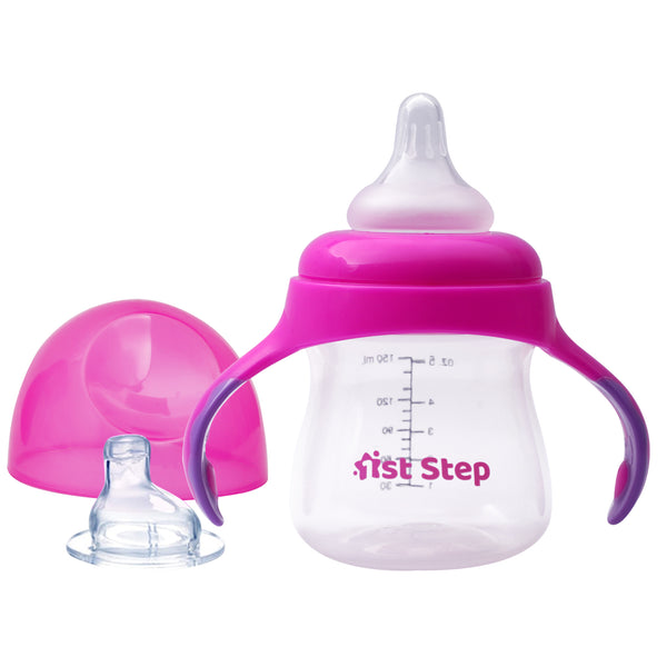 1st Step 2 in 1 BPA Free Polypropylene Feeding Bottle Cum Soft Spout Sipper with Twin Handle (Pink)