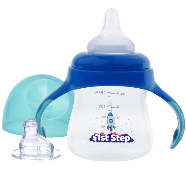 1st Step 2 in 1 BPA Free Polypropylene Feeding Bottle Cum Soft Spout Sipper with Twin Handle (Mint Green)