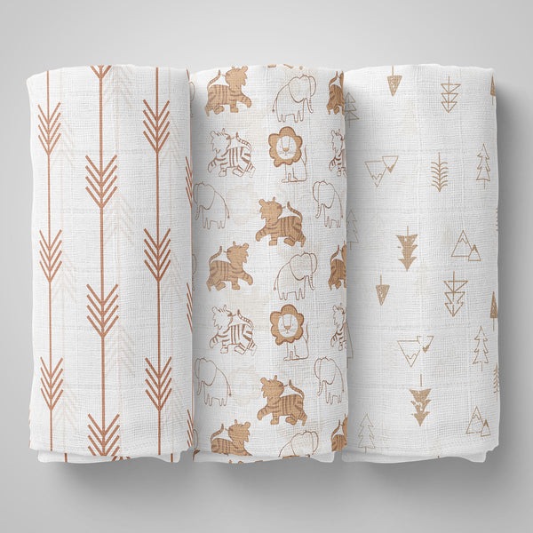 1st Step 100% Cotton Muslin Baby Swaddle Set, Pack of 3, Size-120cm x 100cm