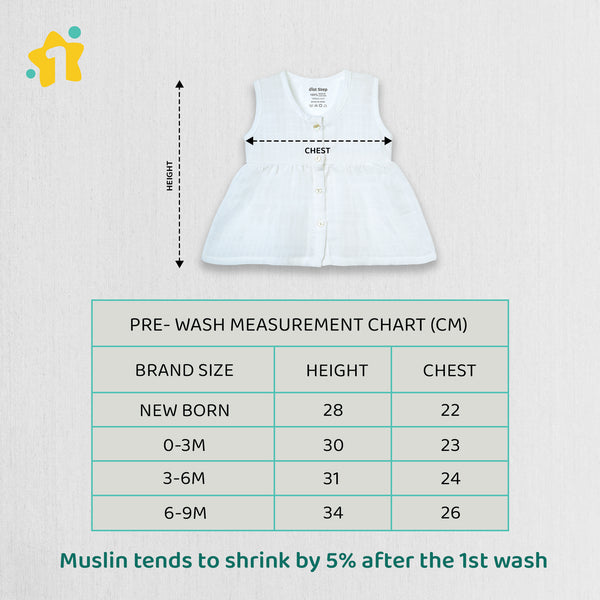 1st Step 100% Soft Muslin Cotton Button Baby Frock - Pack Of 4 - 3-6 Months