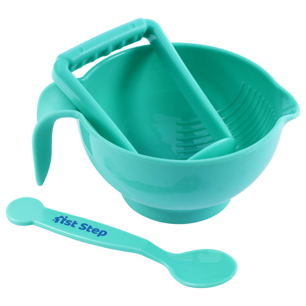 1st Step Portable Grinding Feeding Masher/Serving Bowl for Baby Food Preparation with Spoon - Mint Green