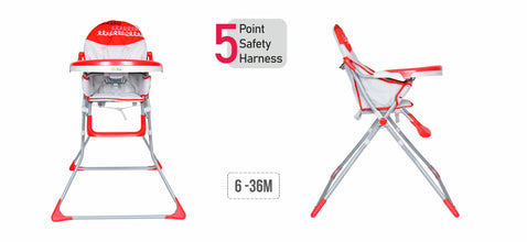 1st Step High Chair With 5 Point Safety Harness-Red  (Red)