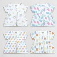 1st Step 100% Soft Muslin Cotton Button Half Sleeve Baby Frock - Pack Of 4 - 6-9 Months