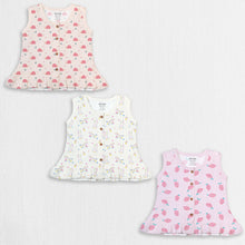 1st Step 100% Soft Muslin Cotton Button Baby Frill Frock - Pack Of 3 - New Born