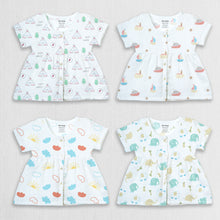 1st Step 100% Soft Muslin Cotton Button Half Sleeve Baby Frock - Pack Of 4 - New Born