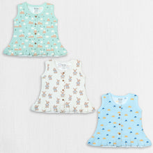 1st Step 100% Soft Muslin Cotton Button Baby Frill Frock - Pack Of 3 - 6-9 Months