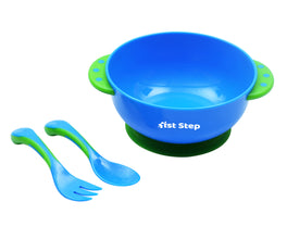 1st Step Feeding Bowl With Cultery - Food Grade Plastic  (Green)