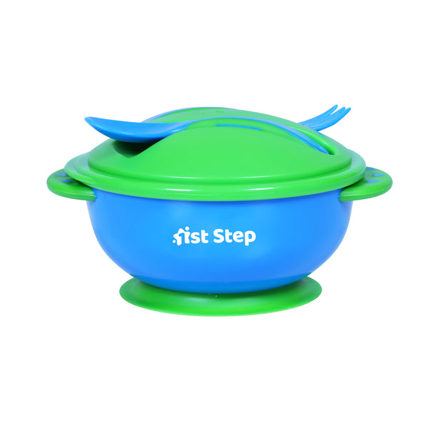 1st Step Feeding Bowl With Cultery - Food Grade Plastic  (Green)