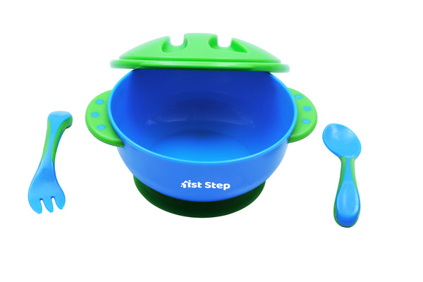 1st Step Feeding Bowl With Cultery - Food Grade Plastic  (Green)