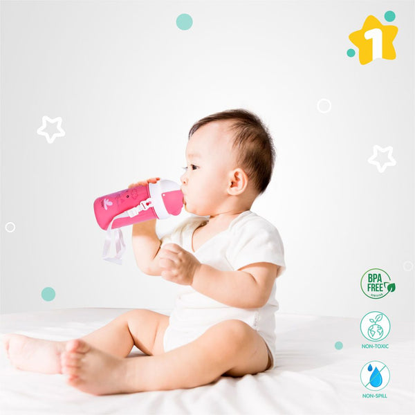 1st Step Matte Collection Ideal for Montessori BPA Free Polypropylene Soft Straw Sipper with Twin Handles for Easy Grip - Pink