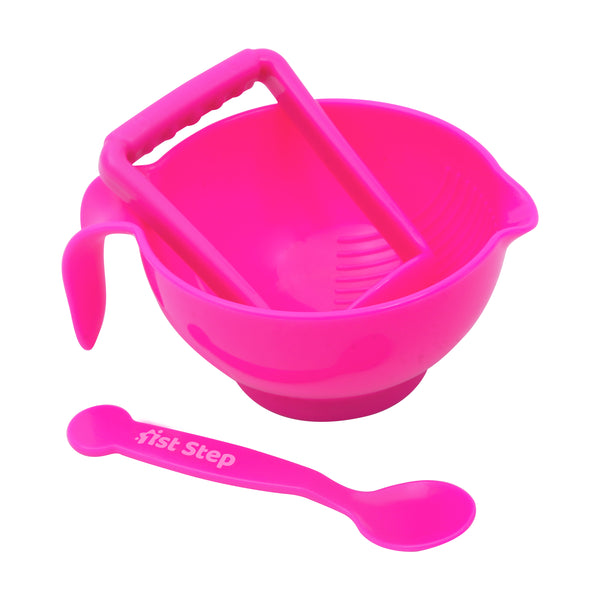 1st Step Portable Grinding Feeding Masher/Serving Bowl for Baby Food Preparation with Spoon - Pink