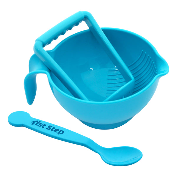 1st Step Portable Grinding Feeding Masher/Serving Bowl for Baby Food Preparation with Spoon - Blue