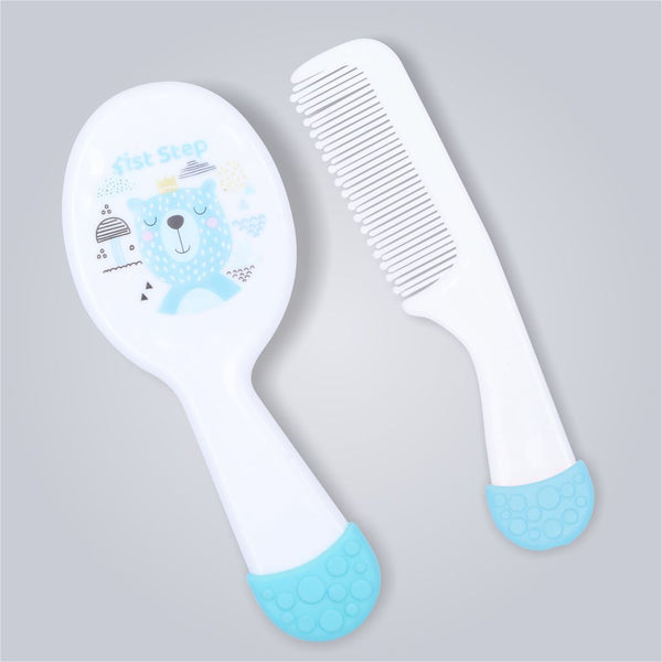 1st Step Matte Collection Easy Grip, Soft & Gentle Comb and Brush Grooming Set- Blue