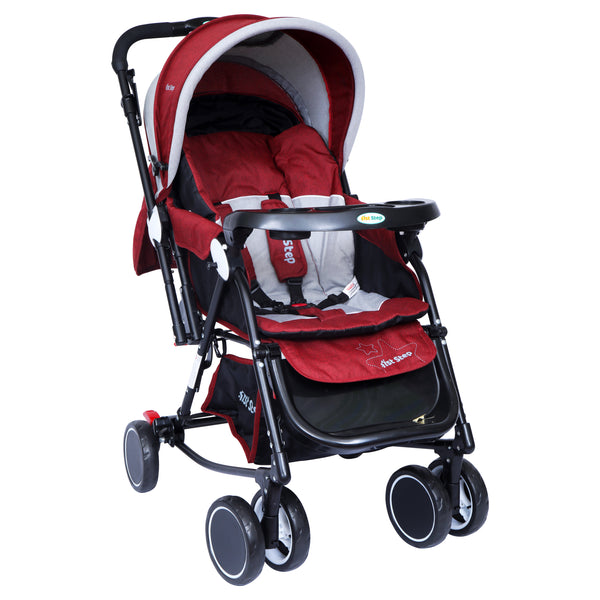 1st Step Cloudie Baby Stroller With 5 Point Safety Harness And Reversible HandleBar - Maroon