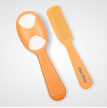 1st Step Matte Collection Easy Grip, Compact, Soft & Gentle Comb and Brush Grooming Set - Orange