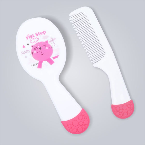 1st Step Matte Collection Easy Grip, Soft & Gentle Comb and Brush Grooming Set- Pink