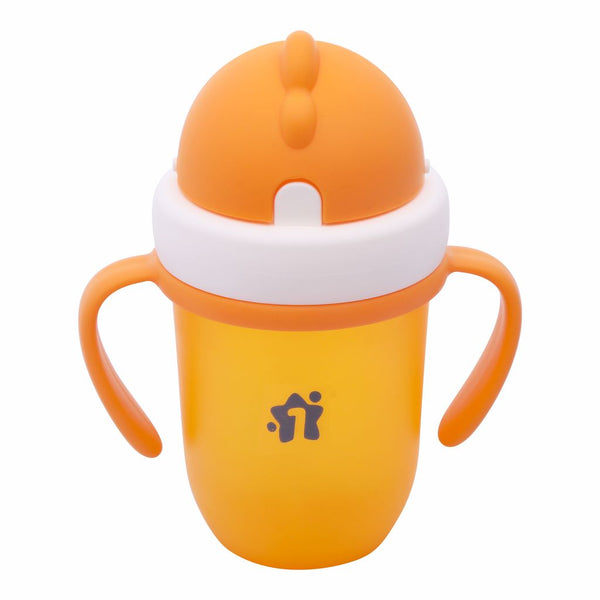 1st Step Matte Collection BPA Free Polypropylene Soft Straw Sipper with Twin Handles for Easy Grip - Orange