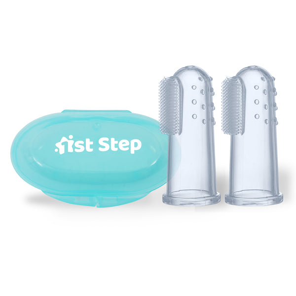 1st Step Silicone Finger Brush Pack of 2 With Carrying Case-Mint Green