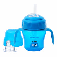 1st Step 150ml Birdie BPA Free Non-SpiII Interchangeable Sipper / Sippy Cup with Soft Silicone Spout And Straw-Blue